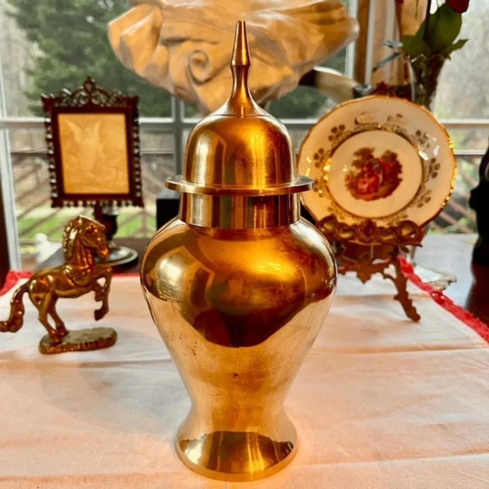 Vintage Brass Urn, Brass Vase, Ginger Jar